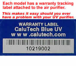 uv warranty label for uv air cleanser