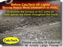 Furnace air duct UV lights on coils
